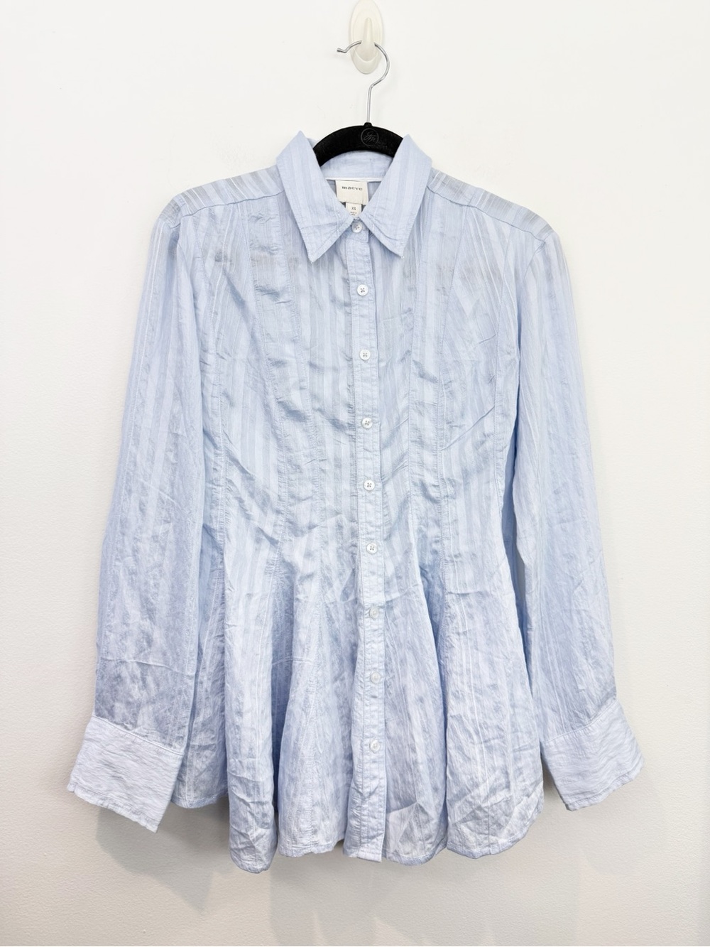 Anthropologie Maeve Blue Waisted Long Sleeve Button Down Size XS